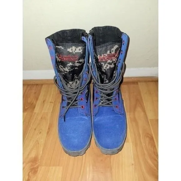 Double Red Camo Military Style Boots, Red/Grey/Blue, Size‎ US 8.5 Men's