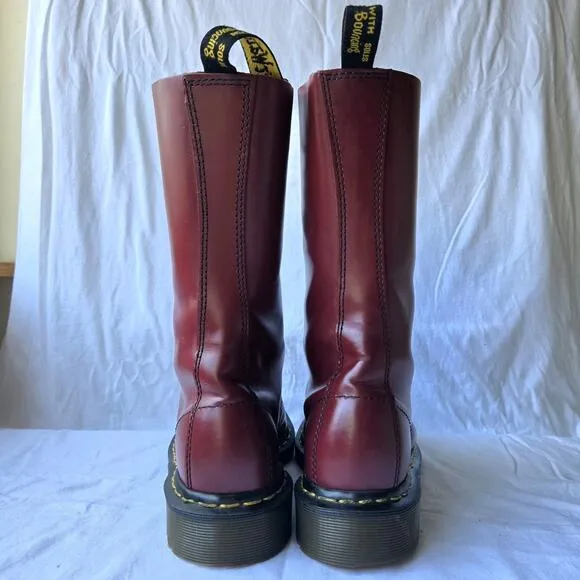Dr Doc Martens 1940 Women's 14 Eye Leather Tall Comat Boots Oxblood Red Size 6