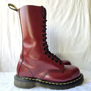 Dr Doc Martens 1940 Women's 14 Eye Leather Tall Comat Boots Oxblood Red Size 6