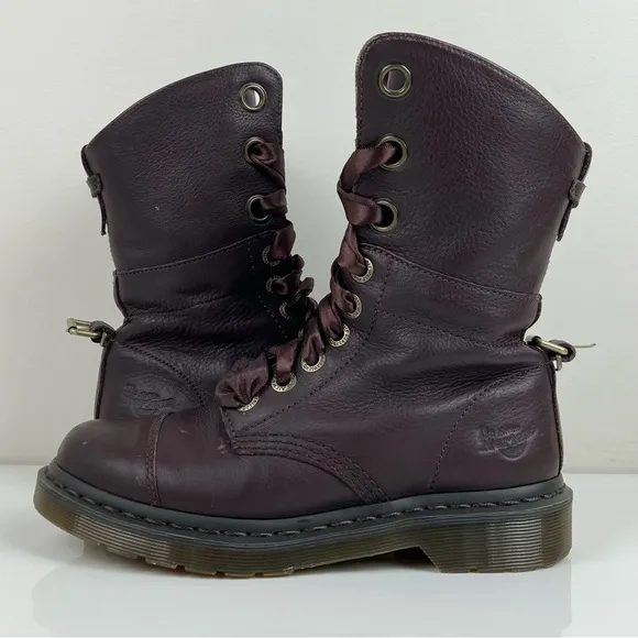 Dr. Doc Martens Women’s Aimilie Dark Burgundy Leather Fold Over Boots Size 6.0