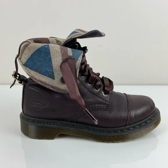 Dr. Doc Martens Women’s Aimilie Dark Burgundy Leather Fold Over Boots Size 6.0