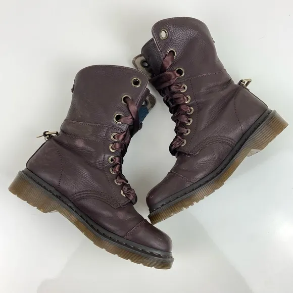 Dr. Doc Martens Women’s Aimilie Dark Burgundy Leather Fold Over Boots Size 6.0