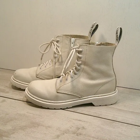 Dr. Martens, 1460 Nappa White Leather and Sole 8-hole Grunge Boot for Women 5