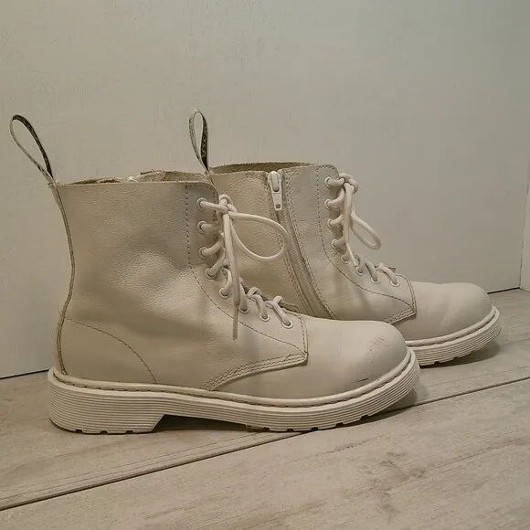 Dr. Martens, 1460 Nappa White Leather and Sole 8-hole Grunge Boot for Women 5