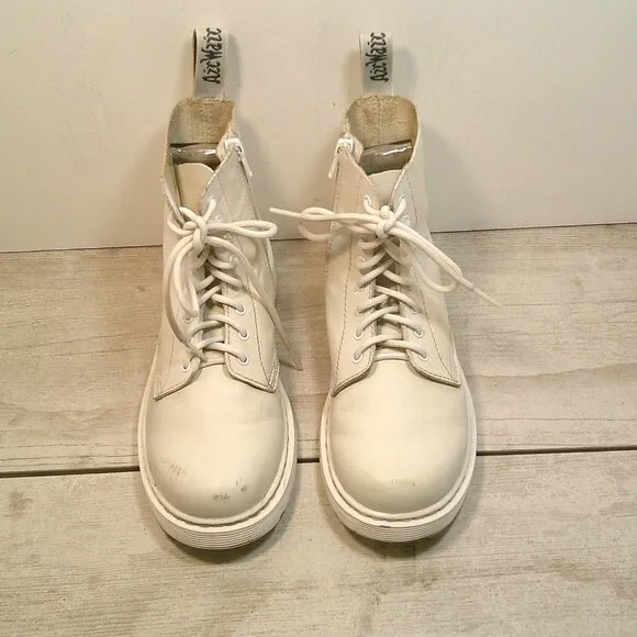Dr. Martens, 1460 Nappa White Leather and Sole 8-hole Grunge Boot for Women 5