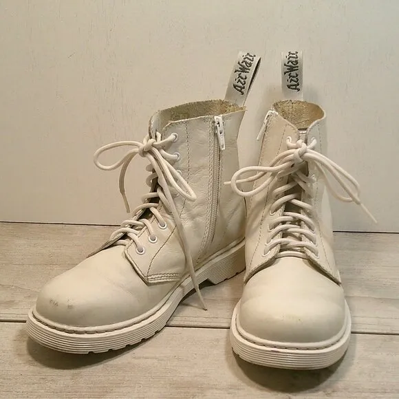 Dr. Martens, 1460 Nappa White Leather and Sole 8-hole Grunge Boot for Women 5