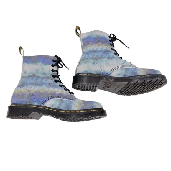 Dr. Martens 1460 Pascal Blue Summer Tie Dye Tumbled Combat Boot Size 9