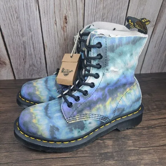 DR Martens 1460 Pascal Blue Tie Dye Summer Tumbled Boots Women's Sz 6 (NWT)
