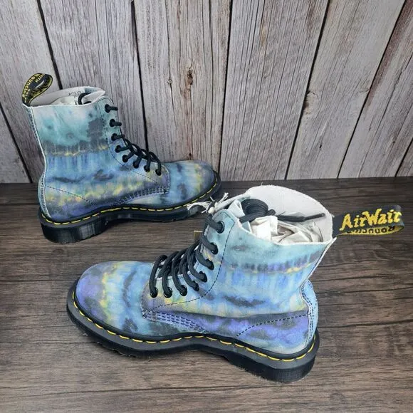 DR Martens 1460 Pascal Blue Tie Dye Summer Tumbled Boots Women's Sz 6 (NWT)