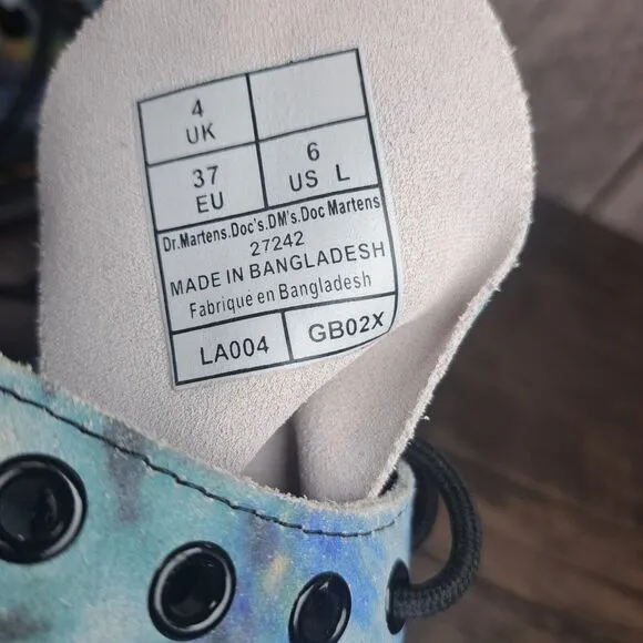 DR Martens 1460 Pascal Blue Tie Dye Summer Tumbled Boots Women's Sz 6 (NWT)