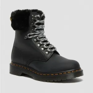 Dr. Martens 1460 Serena Collar Faux Fur Black Streeter Leather Boots Sz 5 Women