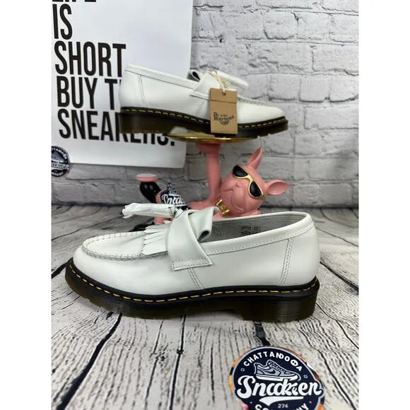 Dr Martens Adrian YS Tasseled Loafer Shoes Womens 8 White Smooth Leather NEW 39