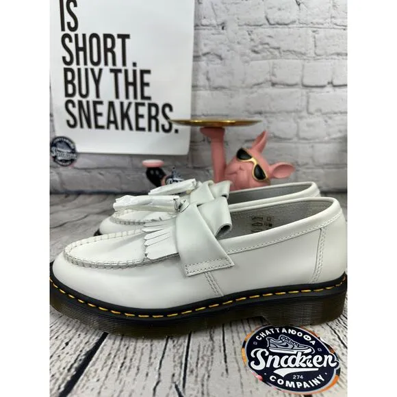 Dr Martens Adrian YS Tasseled Loafer Shoes Womens 8 White Smooth Leather NEW 39
