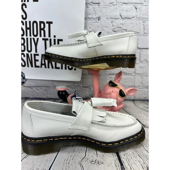 Dr Martens Adrian YS Tasseled Loafer Shoes Womens 8 White Smooth Leather NEW 39