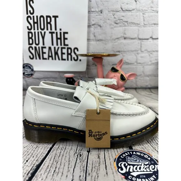 Dr Martens Adrian YS Tasseled Loafer Shoes Womens 8 White Smooth Leather NEW 39