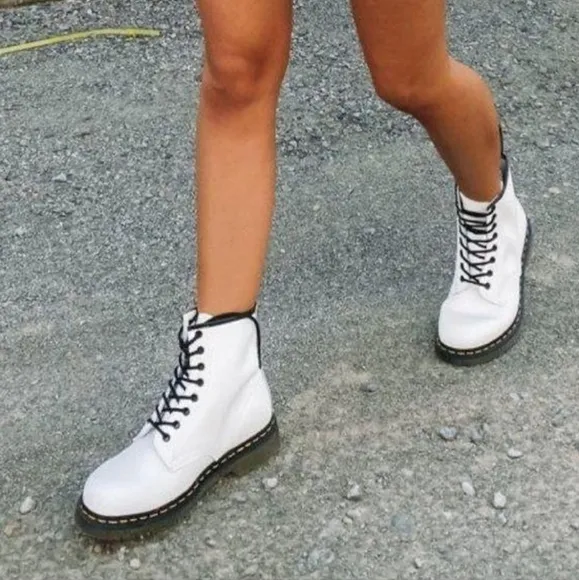 Dr. Martens boots women's 6L white leather 1460 combat bikercore grunge military