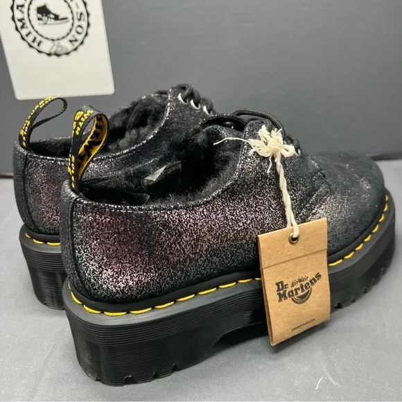 DR MARTENS PLATFORM SHOES 1461 QUAD FUR LINED METALLIC LEATHER Women Size 6 NEW