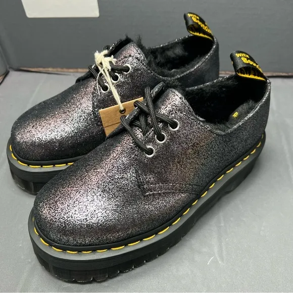 DR MARTENS PLATFORM SHOES 1461 QUAD FUR LINED METALLIC LEATHER Women Size 6 NEW