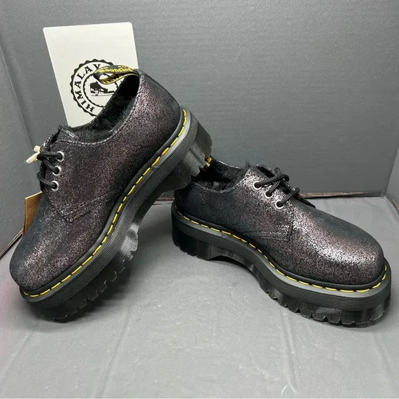 DR MARTENS PLATFORM SHOES 1461 QUAD FUR LINED METALLIC LEATHER Women Size 6 NEW