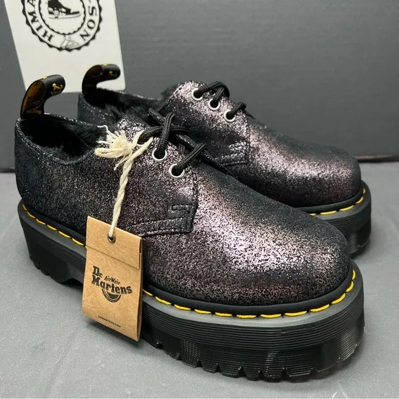 DR MARTENS PLATFORM SHOES 1461 QUAD FUR LINED METALLIC LEATHER Women Size 6 NEW