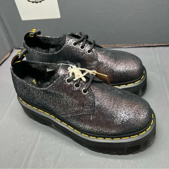 DR MARTENS PLATFORM SHOES 1461 QUAD FUR LINED METALLIC LEATHER Women Size 6 NEW