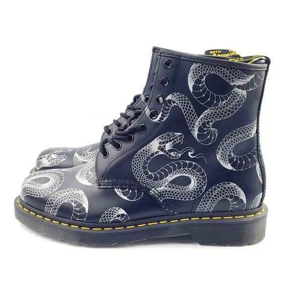 Dr. Martens‎ Serpent Print Leather Lace Up Boots - Size 10