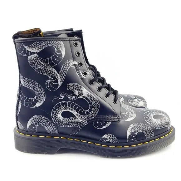 Dr. Martens‎ Serpent Print Leather Lace Up Boots - Size 10