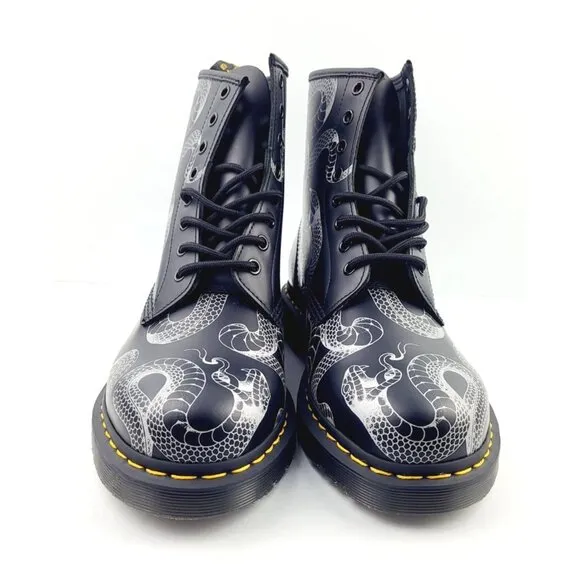 Dr. Martens‎ Serpent Print Leather Lace Up Boots - Size 10