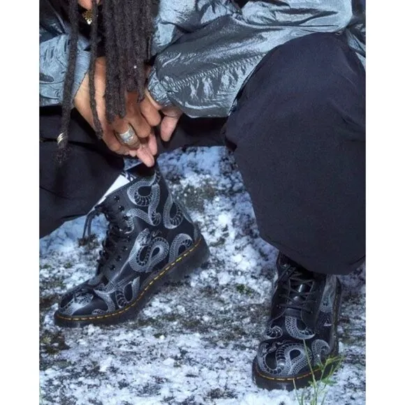 Dr. Martens‎ Serpent Print Leather Lace Up Boots - Size 10