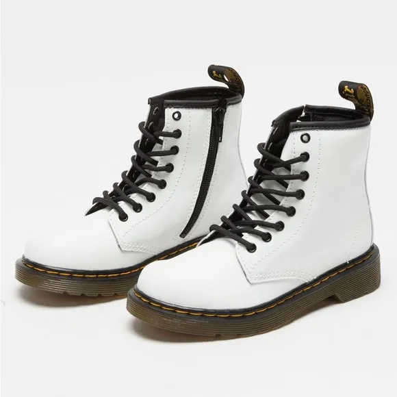 Dr. Martens White Leather Lace Up Combat Boots Youth Junior