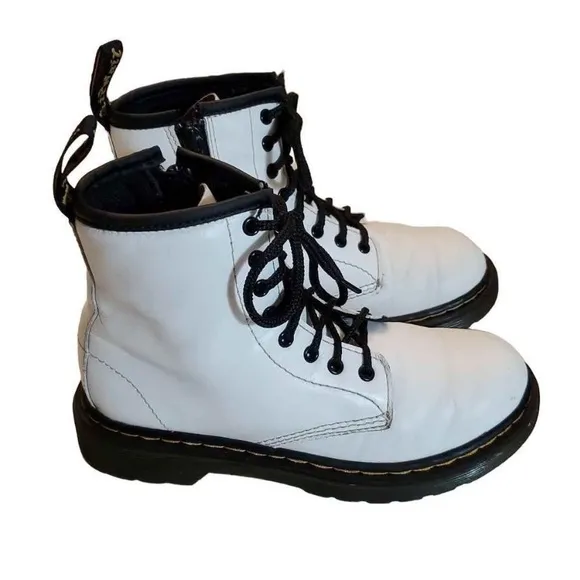 Dr. Martens White Leather Lace Up Combat Boots Youth Junior