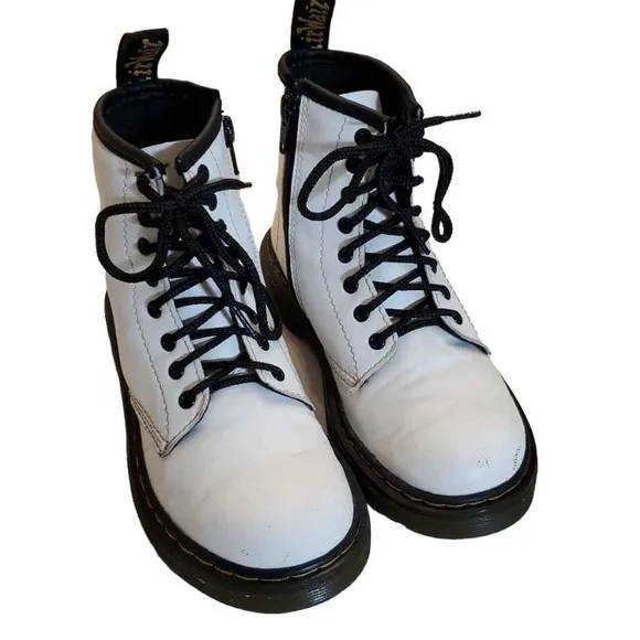 Dr. Martens White Leather Lace Up Combat Boots Youth Junior