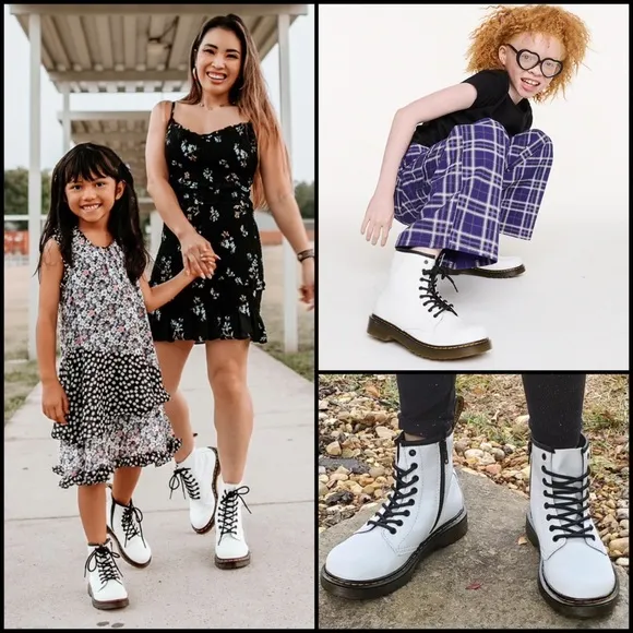 Dr. Martens White Leather Lace Up Combat Boots Youth Junior
