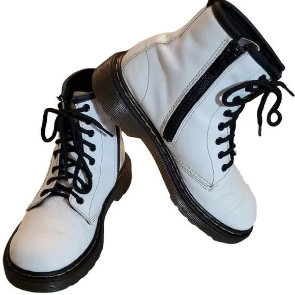 Dr. Martens White Leather Lace Up Combat Boots Youth Junior