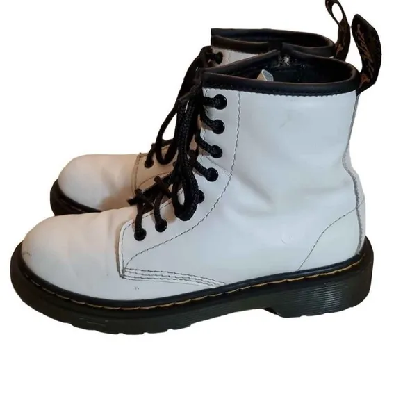 Dr. Martens White Leather Lace Up Combat Boots Youth Junior