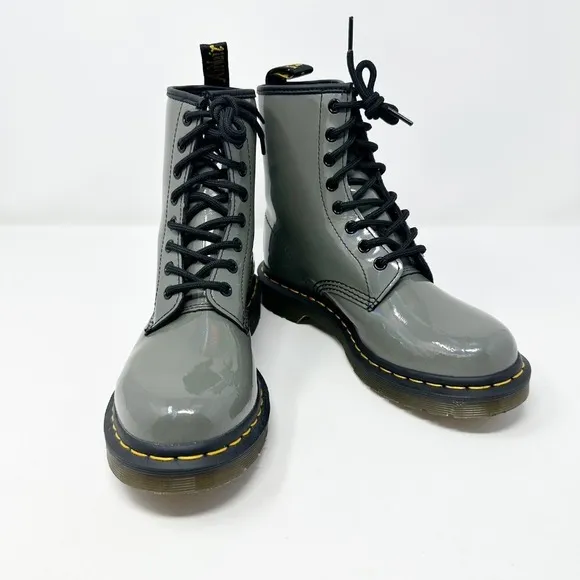 Dr. Martens Women's 1460 YS Grey Patent Leather Lace Up Boots Size 7