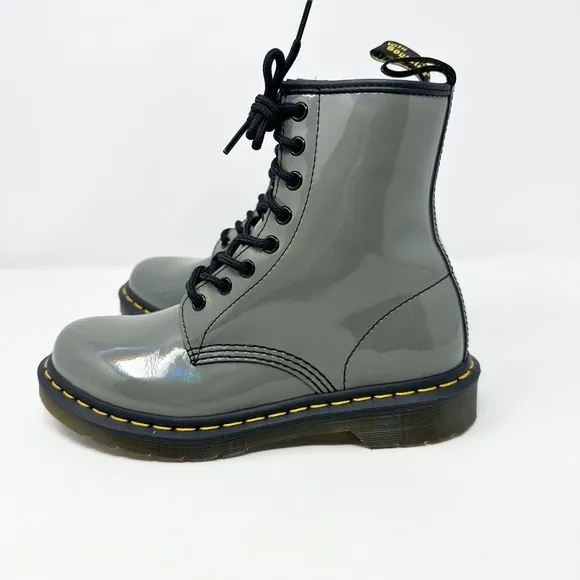 Dr. Martens Women's 1460 YS Grey Patent Leather Lace Up Boots Size 7