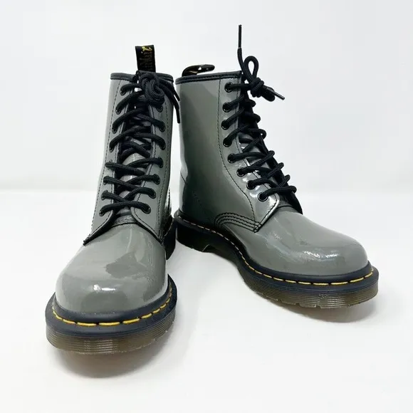 Dr. Martens Women's 1460 YS Grey Patent Leather Lace Up Boots Size 7