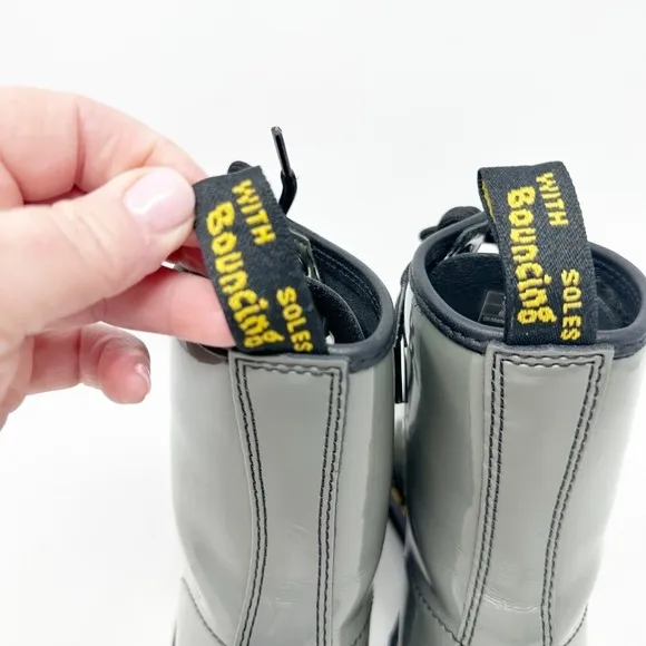 Dr. Martens Women's 1460 YS Grey Patent Leather Lace Up Boots Size 7