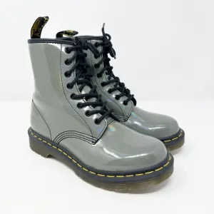 Dr. Martens Women's 1460 YS Grey Patent Leather Lace Up Boots Size 7