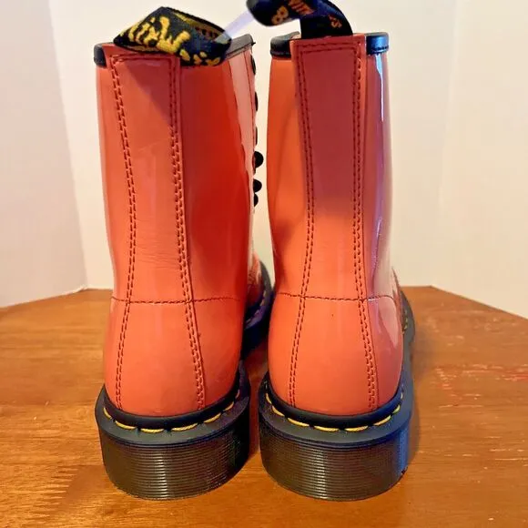Dr. Martens Women's 6 Boot 8 Eye Lace Up 1460 Patent Leather Pink Coral Lucido