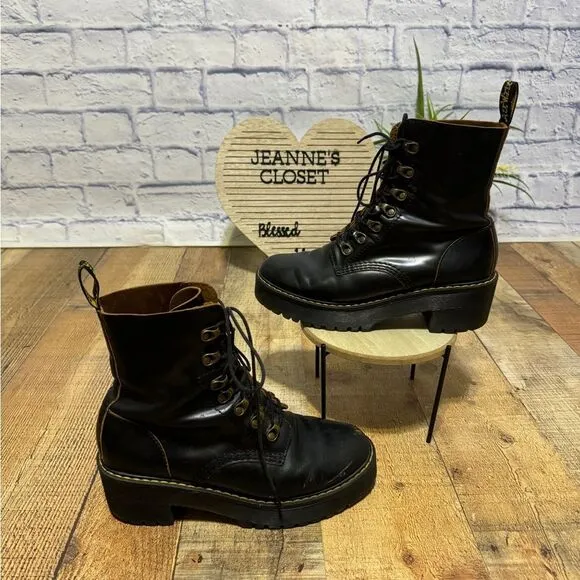 Dr. Martens Leona Vintage Smooth Leather COMFY Heeled Boots 8