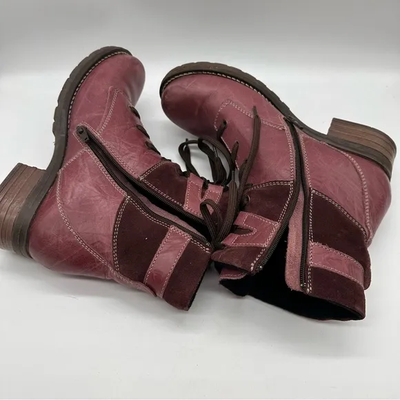 Dromedaris Kara Purple Leather Moto Lace-up Combat Boots 10