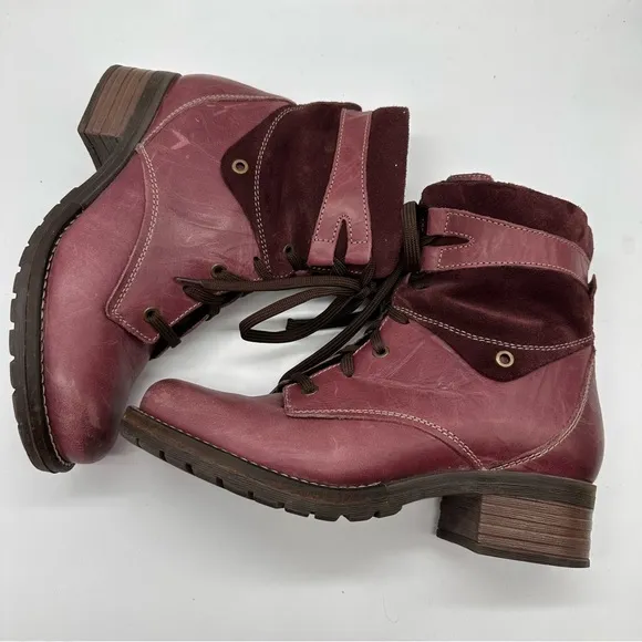 Dromedaris Kara Purple Leather Moto Lace-up Combat Boots 10