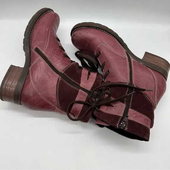 Dromedaris Kara Purple Leather Moto Lace-up Combat Boots 10