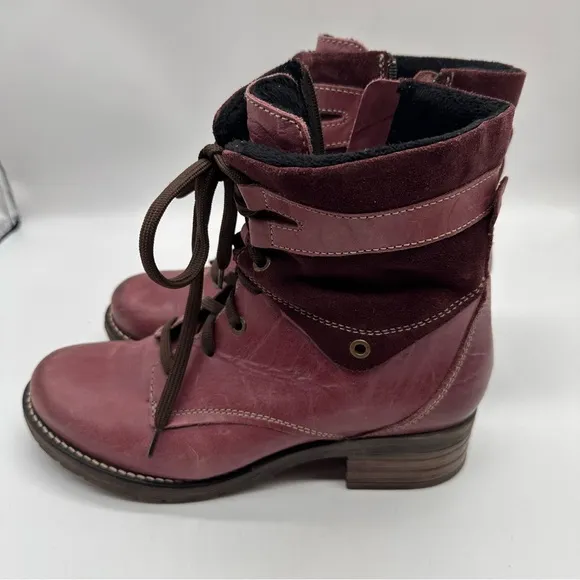 Dromedaris Kara Purple Leather Moto Lace-up Combat Boots 10