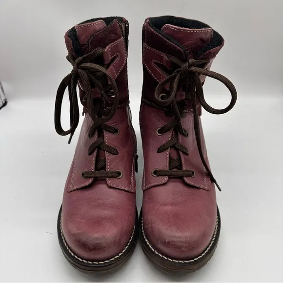 Dromedaris Kara Purple Leather Moto Lace-up Combat Boots 10