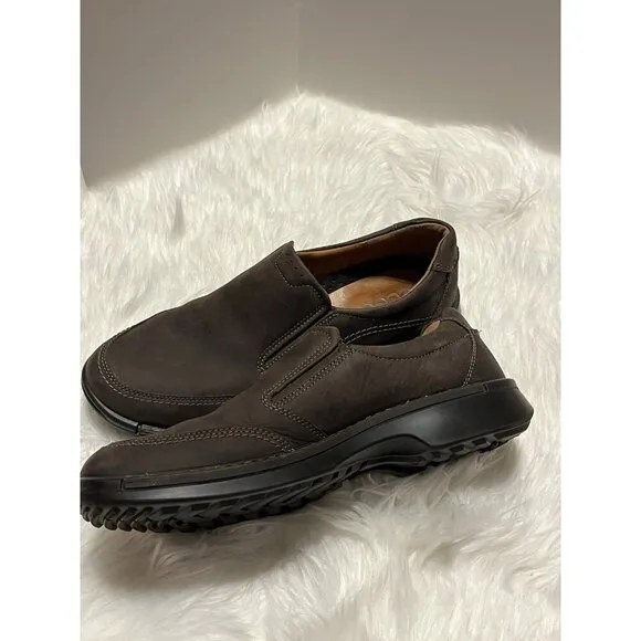 ecco Men's Slip on Shoes Loafer Nubuck Brown Coffee Leather Sz 12 EU 46 UK 11.5
