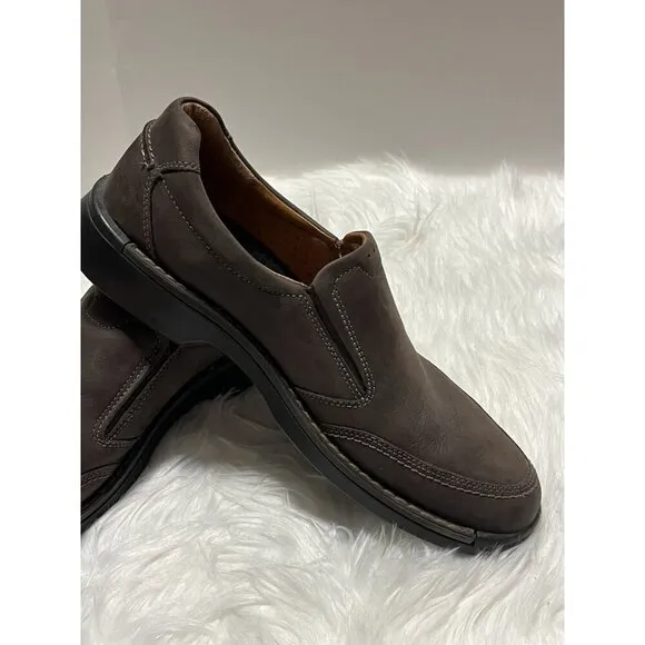 ecco Men's Slip on Shoes Loafer Nubuck Brown Coffee Leather Sz 12 EU 46 UK 11.5