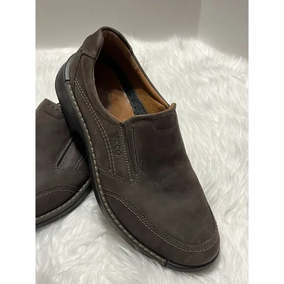ecco Men's Slip on Shoes Loafer Nubuck Brown Coffee Leather Sz 12 EU 46 UK 11.5